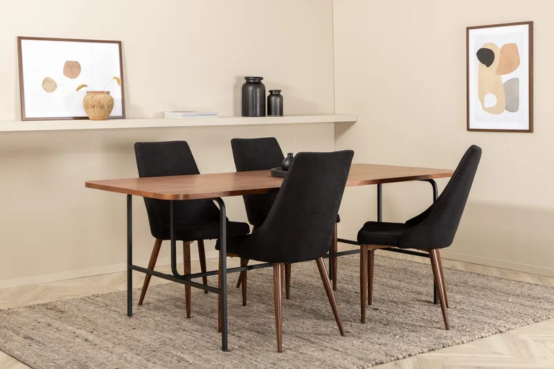 Unos Spisegruppe 200 cm inkl. 4 Campomar Stoler, Valnøttbrun/Svart