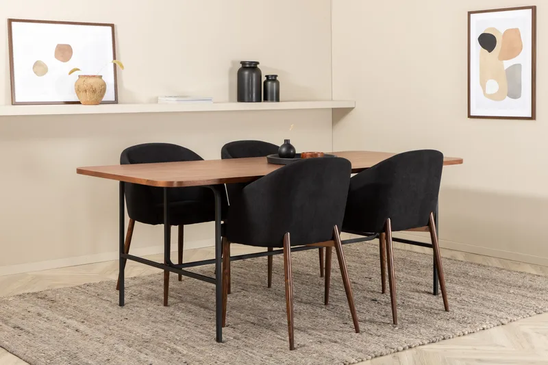 Unos Spisegruppe 200 cm inkl. 4 Kullersbro Stoler - Valnøttbrun/Svart/Brun - Møbler - Bord - Spisegrupper