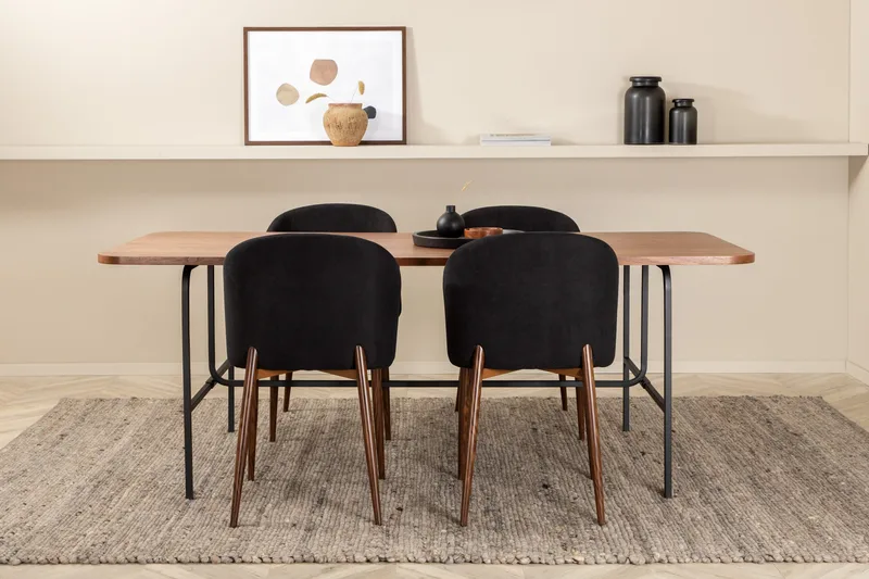 Unos Spisegruppe 200 cm inkl. 4 Kullersbro Stoler, Valnøttbrun/Svart/Brun