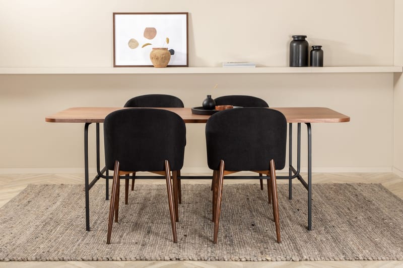 Unos Spisegruppe 200 cm inkl. 4 Kullersbro Stoler, Valnøttbrun/Svart/Brun