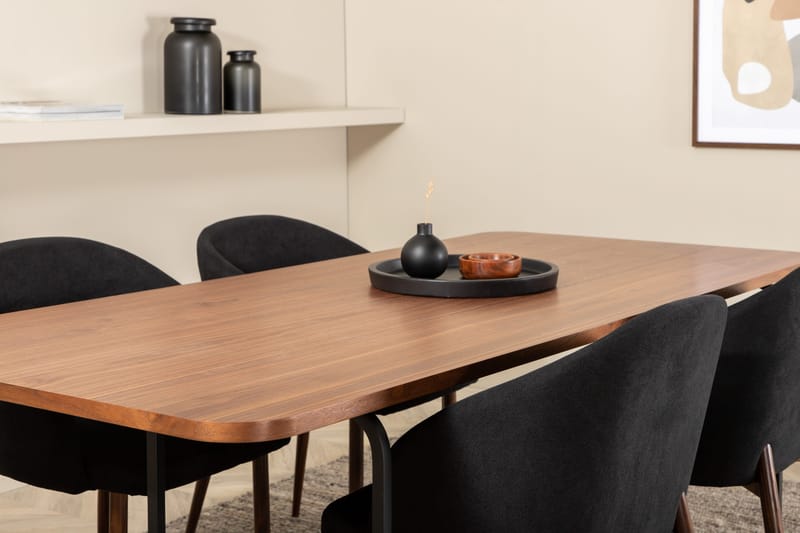 Unos Spisegruppe 200 cm inkl. 4 Kullersbro Stoler - Valnøttbrun/Svart/Brun - Møbler - Bord - Spisegrupper