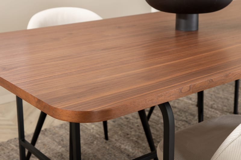 Unos Spisegruppe 200 cm inkl. 4 Valera Cordfløyelstoler - Valnøttbrun/Svart/Beige - Møbler - Bord - Spisegrupper