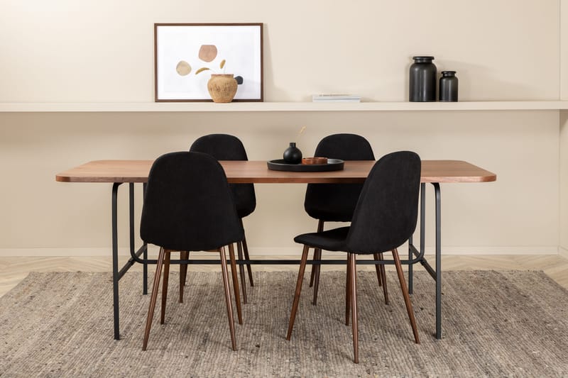 Unos Spisegruppe 200 cm inkl. 4 Pontus Stoler - Valnøttbrun/Svart - Møbler - Bord - Spisegrupper