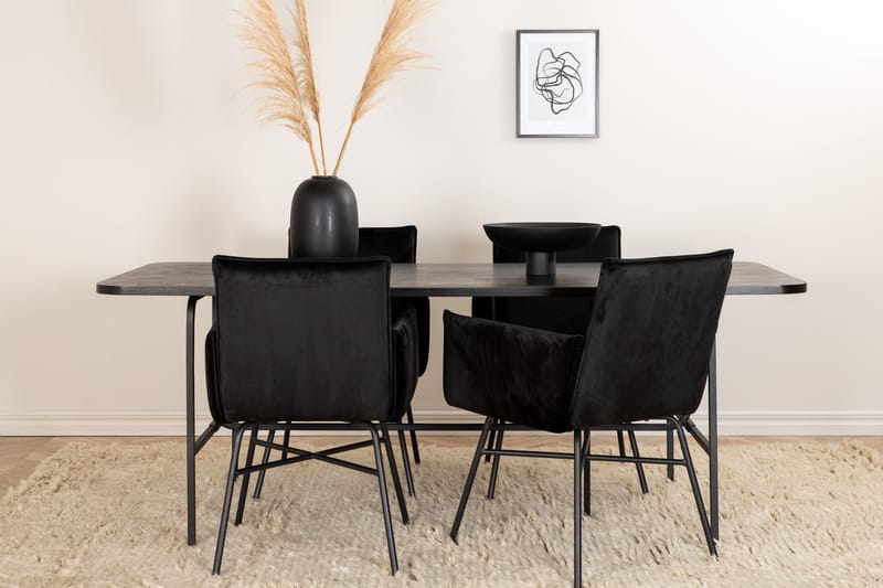 Unos Spisegruppe 200 cm inkl. 4 Pipi Stoler - Svart - Møbler - Bord - Spisegrupper