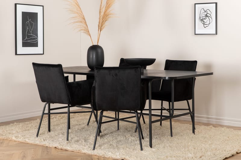 Unos Spisegruppe 200 cm inkl. 4 Pipi Stoler, Svart