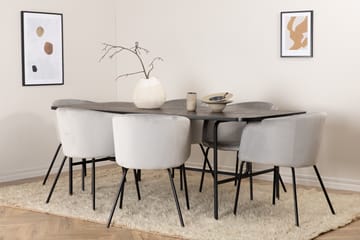 Unos Spisegruppe 200 cm inkl. 6 Berita Fløyelsstoler - Svart/Grå - Møbler - Bord - Spisegrupper