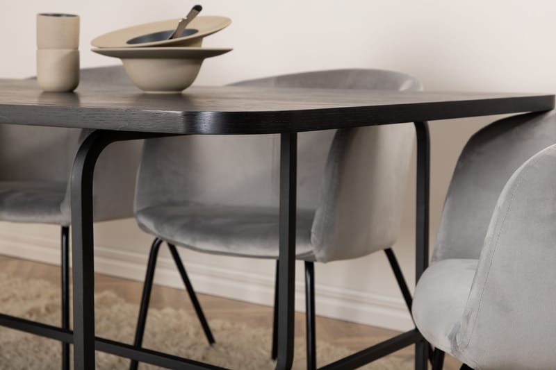 Unos Spisegruppe 200 cm inkl. 6 Berita Fløyelsstoler - Svart/Grå - Møbler - Bord - Spisegrupper