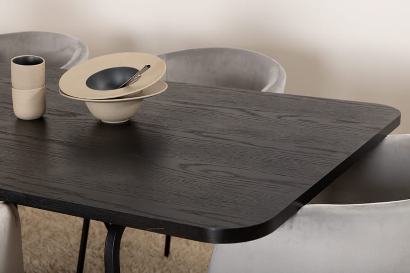 Unos Spisegruppe 200 cm inkl. 6 Berita Fløyelsstoler - Svart/Grå - Møbler - Bord - Spisegrupper