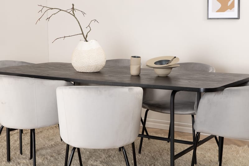 Unos Spisegruppe 200 cm inkl. 6 Berita Fløyelsstoler - Svart/Grå - Møbler - Bord - Spisegrupper