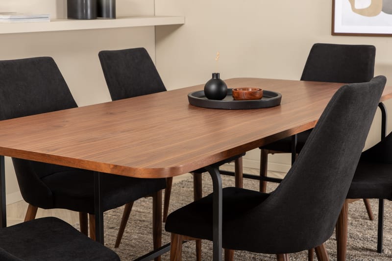 Unos Spisegruppe 200 cm inkl. 6 Campomar Stoler - Valn øttbrun/Svart - Møbler - Bord - Spisegrupper