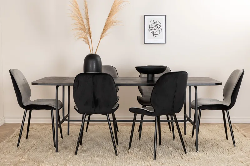 Unos Spisegruppe 200 cm inkl. 6 Emsa Stoler - Svart/Lysegrå - Møbler - Bord - Spisegrupper