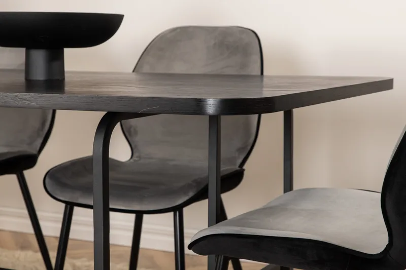 Unos Spisegruppe 200 cm inkl. 6 Emsa Stoler - Svart/Lysegrå - Møbler - Bord - Spisegrupper