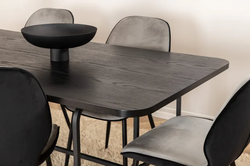 Unos Spisegruppe 200 cm inkl. 6 Emsa Stoler - Svart/Lysegrå - Møbler - Bord - Spisegrupper