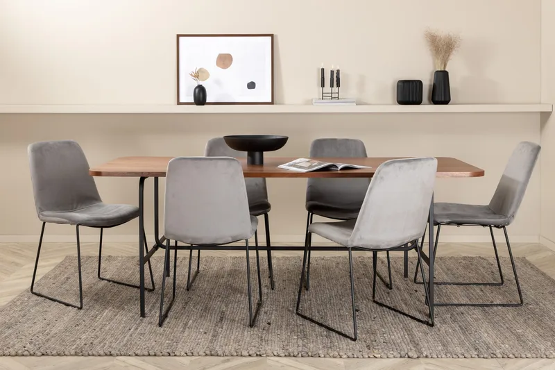 Unos Spisegruppe 200 cm inkl. 6 Jadraque Stoler - Valnøttbrun/Svart/Grå - Møbler - Bord - Spisegrupper