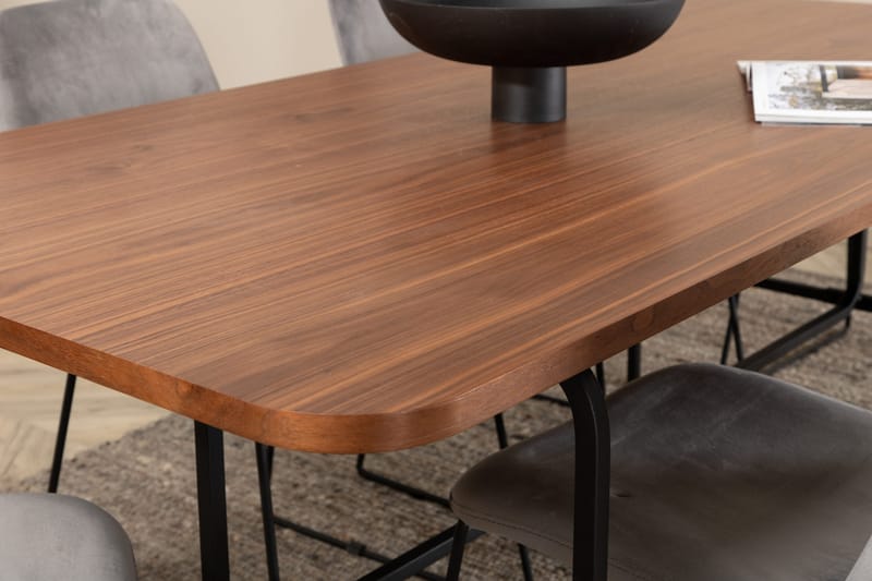 Unos Spisegruppe 200 cm inkl. 6 Jadraque Stoler - Valnøttbrun/Svart/Grå - Møbler - Bord - Spisegrupper