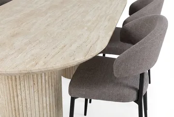 Uppveda Ovalt Spisebord 180x90 cm med 4 Sawako Greige Stoler - Travertin/Greige - Møbler - Bord - Spisegrupper