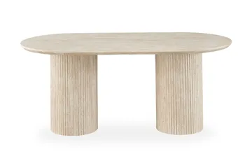 Uppveda Ovalt Spisebord 180x90 cm med 4 Sawako Greige Stoler - Travertin/Greige - Møbler - Bord - Spisegrupper