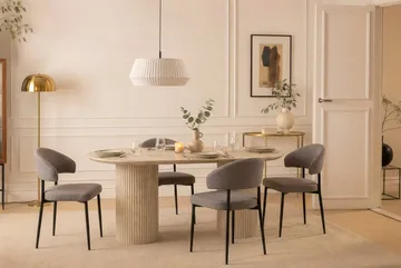 Uppveda Ovalt Spisebord 180x90 cm med 4 Sawako Greige Stoler - Travertin/Greige - Møbler - Bord - Spisegrupper