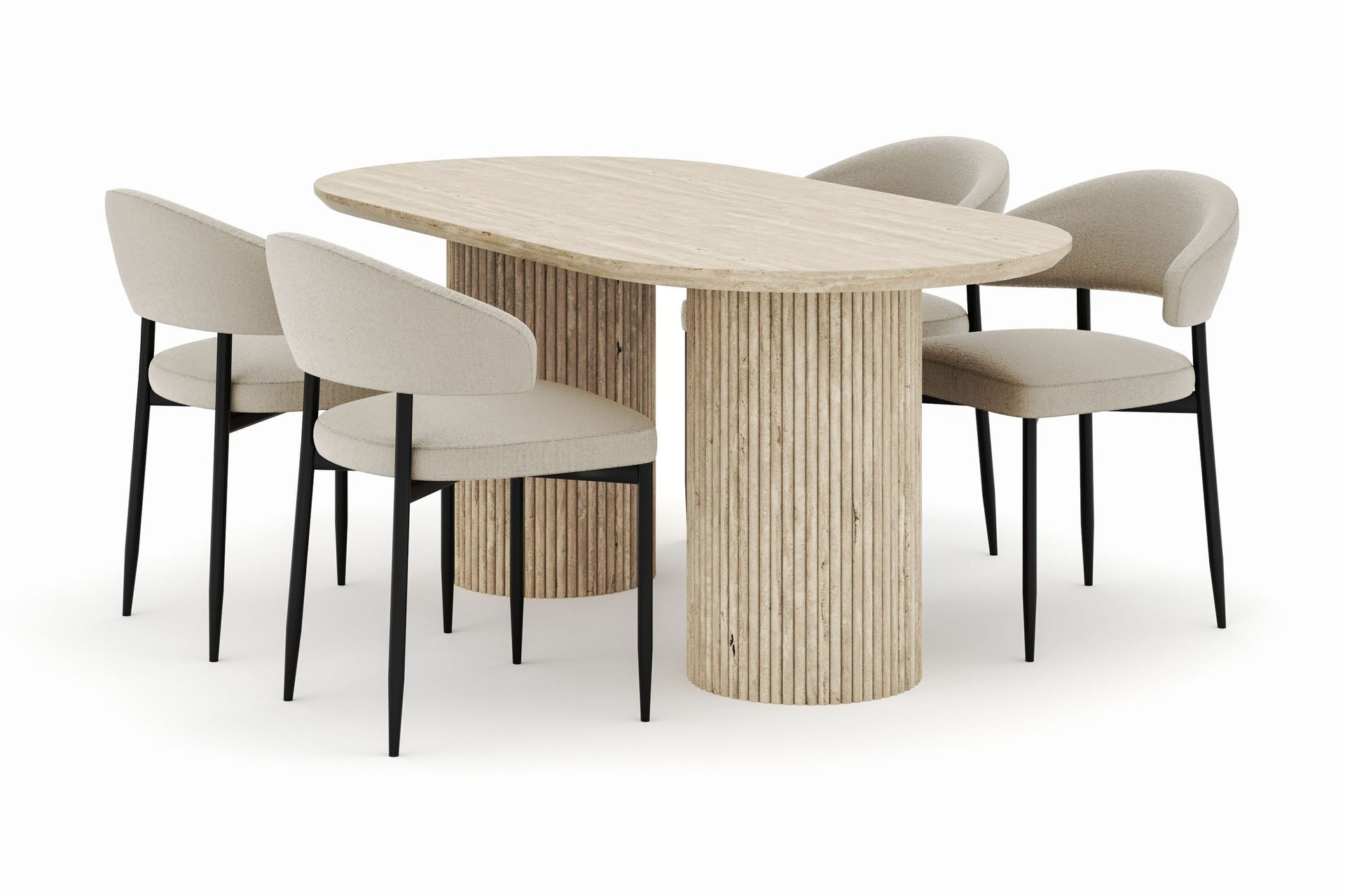 Uppveda Ovalt Spisebord 180x90 cm med 4 Sawako Stoler - Beige