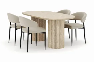 Uppveda Ovalt Spisebord 180x90 cm med 4 Sawako Stoler - Beige - Møbler - Bord - Spisegrupper