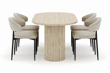 Uppveda Ovalt Spisebord 180x90 cm med 4 Sawako Stoler - Beige - Møbler - Bord - Spisegrupper