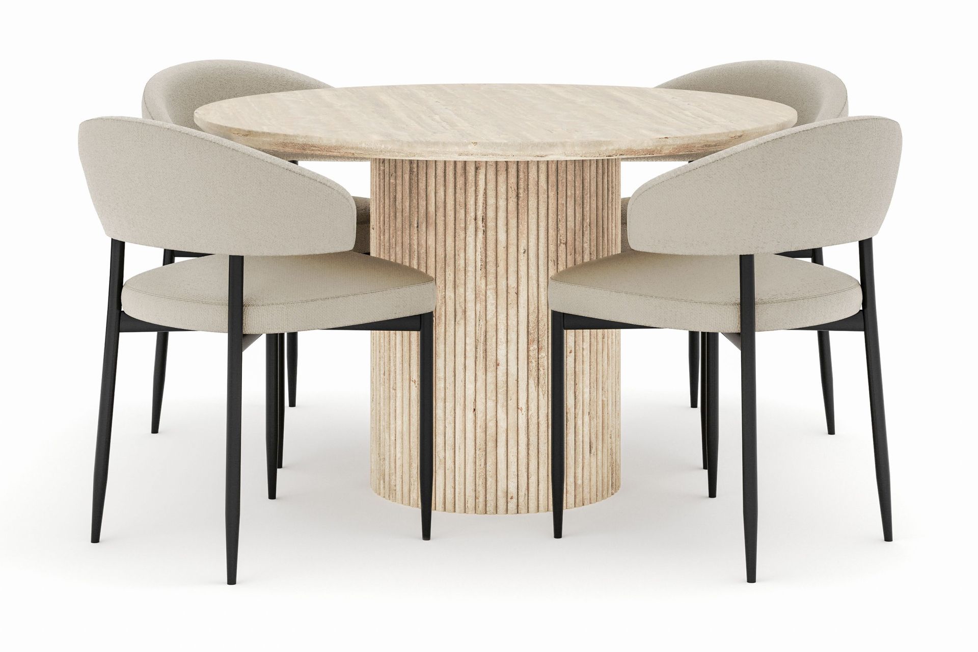Uppveda Rundt Spisebord 120 cm med 4 Sawako Stoler - Beige