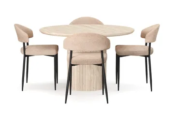 Uppveda Rundt Spisebord 120 cm med travertin-look med 4 stk Jairam Spisestoler - Beige - Møbler - Bord - Spisegrupper