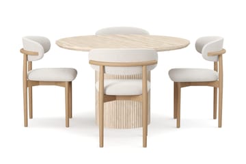 Uppveda Rundt Spisebord 120 cm med travertin-look med 4 stk Jaiveer Spisestoler - Beige - Møbler - Bord - Spisegrupper
