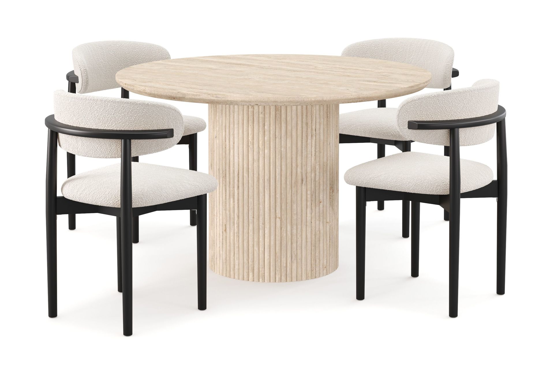 Uppveda Rundt Spisebord 120 cm med travertin-look med 4 stk Jaiveer Spisestoler - Beige