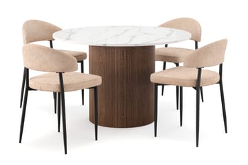 Uppveda Spisebord 120 cm Rund med 4 stk Jairam Matstkolar - Brun - Møbler - Bord - Spisegrupper