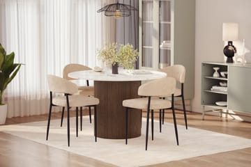 Uppveda Spisebord 120 cm Rund med 4 stk Jairam Matstkolar - Brun - Møbler - Bord - Spisegrupper