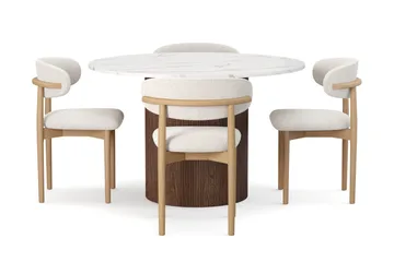 Uppveda Spisebord 120 cm Rund med 4 stk Jaiveer Matstkolar - Brun - Møbler - Bord - Spisegrupper