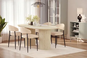 Uppveda Spisebord med travertin-look med 4 stk Jairam Spisestoler - Beige - Møbler - Bord - Spisegrupper