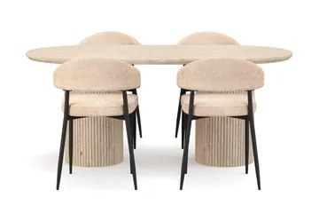 Uppveda Spisebord med travertin-look med 4 stk Jairam Spisestoler - Beige - Møbler - Bord - Spisegrupper