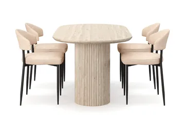 Uppveda Spisebord med travertin-look med 4 stk Jairam Spisestoler - Beige - Møbler - Bord - Spisegrupper