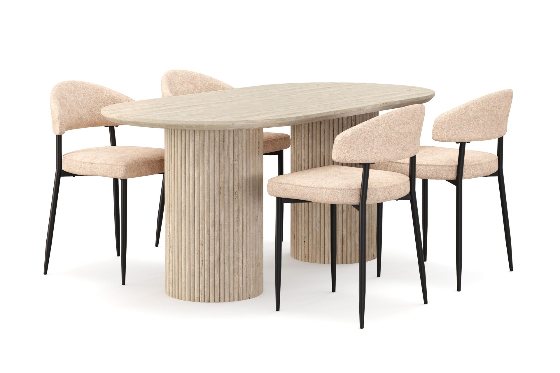 Uppveda Spisebord med travertin-look med 4 stk Jairam Spisestoler - Beige