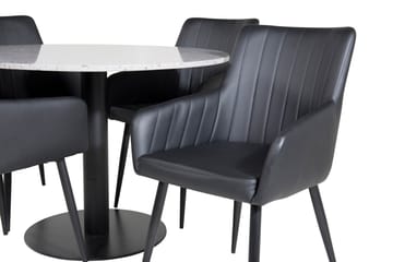 Valera Spisegruppe 106 cm Rund inkl. 4 Casper Karmstoler - Grå/Svart/Kunstlær - Møbler - Bord - Spisegrupper