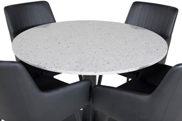 Valera Spisegruppe 106 cm Rund inkl. 4 Casper Karmstoler - Grå/Svart/Kunstlær - Møbler - Bord - Spisegrupper