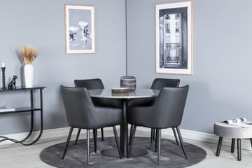 Valera Spisegruppe 106 cm Rund inkl. 4 Casper Karmstoler - Grå/Svart/Kunstlær - Møbler - Bord - Spisegrupper