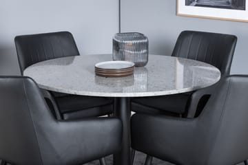 Valera Spisegruppe 106 cm Rund inkl. 4 Casper Karmstoler - Grå/Svart/Kunstlær - Møbler - Bord - Spisegrupper