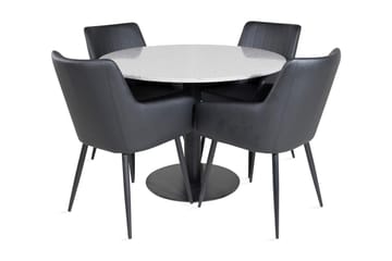 Valera Spisegruppe 106 cm Rund inkl. 4 Casper Karmstoler - Grå/Svart/Kunstlær - Møbler - Bord - Spisegrupper
