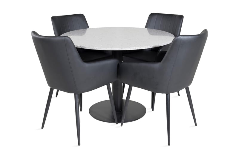 Valera Spisegruppe 106 cm Rund inkl. 4 Casper Karmstoler - Grå/Svart/Kunstlær - Møbler - Bord - Spisegrupper