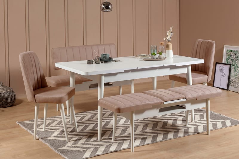 Valsot Forlengningsbar Spisegruppe 129 cm - Hvit/Grå - Møbler - Bord - Spisegrupper