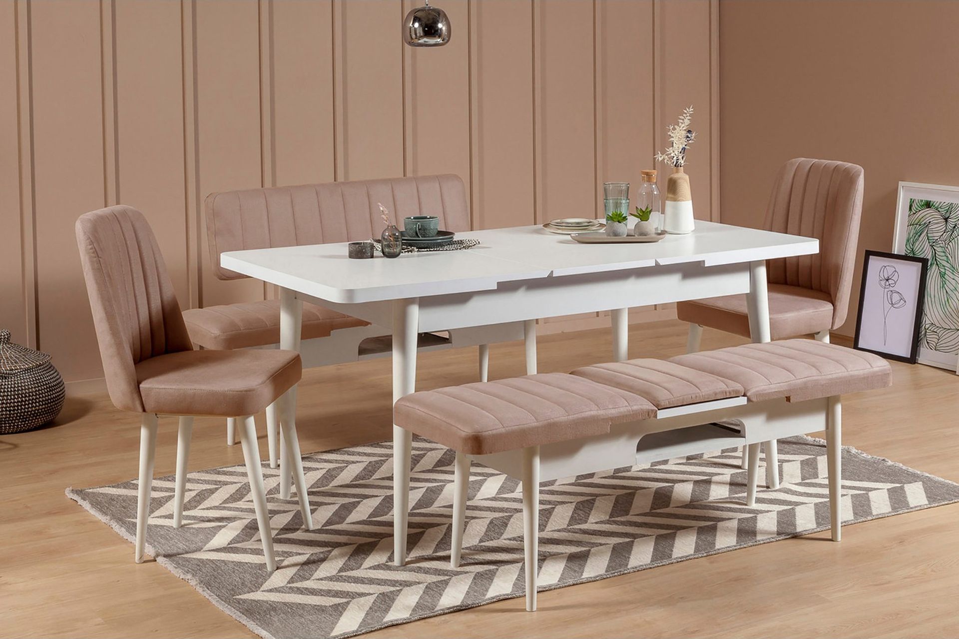 Valsot Forlengningsbar Spisegruppe 129 cm - Hvit/Grå