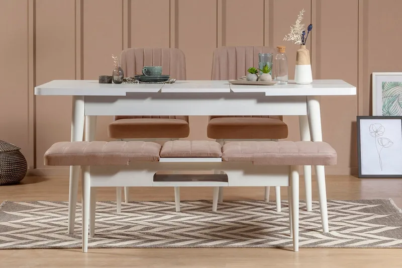 Valsot Forlengningsbar Spisegruppe 129 cm, Hvit/Grå