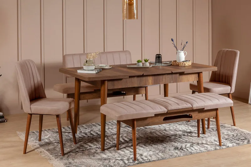 Valsot Forlengningsbar Spisegruppe 129 cm - Hvit/Grå - Møbler - Bord - Spisegrupper