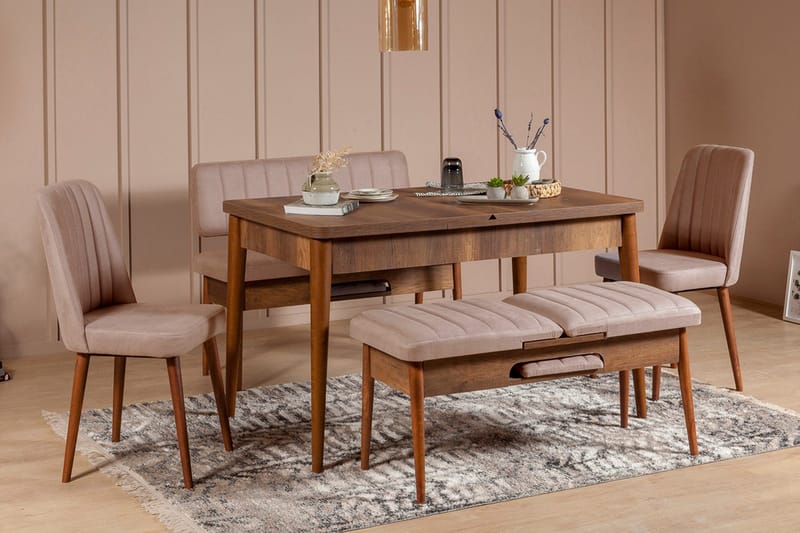 Valsot Forlengningsbar Spisegruppe 129 cm, Hvit/Grå