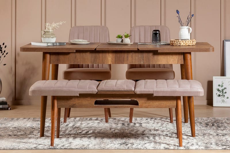 Valsot Forlengningsbar Spisegruppe 129 cm - Hvit/Mørkebrun - Møbler - Bord - Spisegrupper