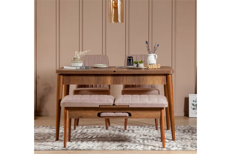 Valsot Forlengningsbar Spisegruppe 129 cm - Hvit/Mørkebrun - Møbler - Bord - Spisegrupper