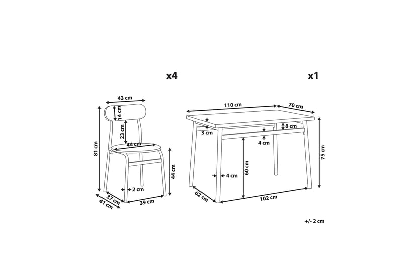 Velden Spisegruppe 110 cm Inkl. 4 Stoler - Grå / Svart - Møbler - Bord - Spisegrupper